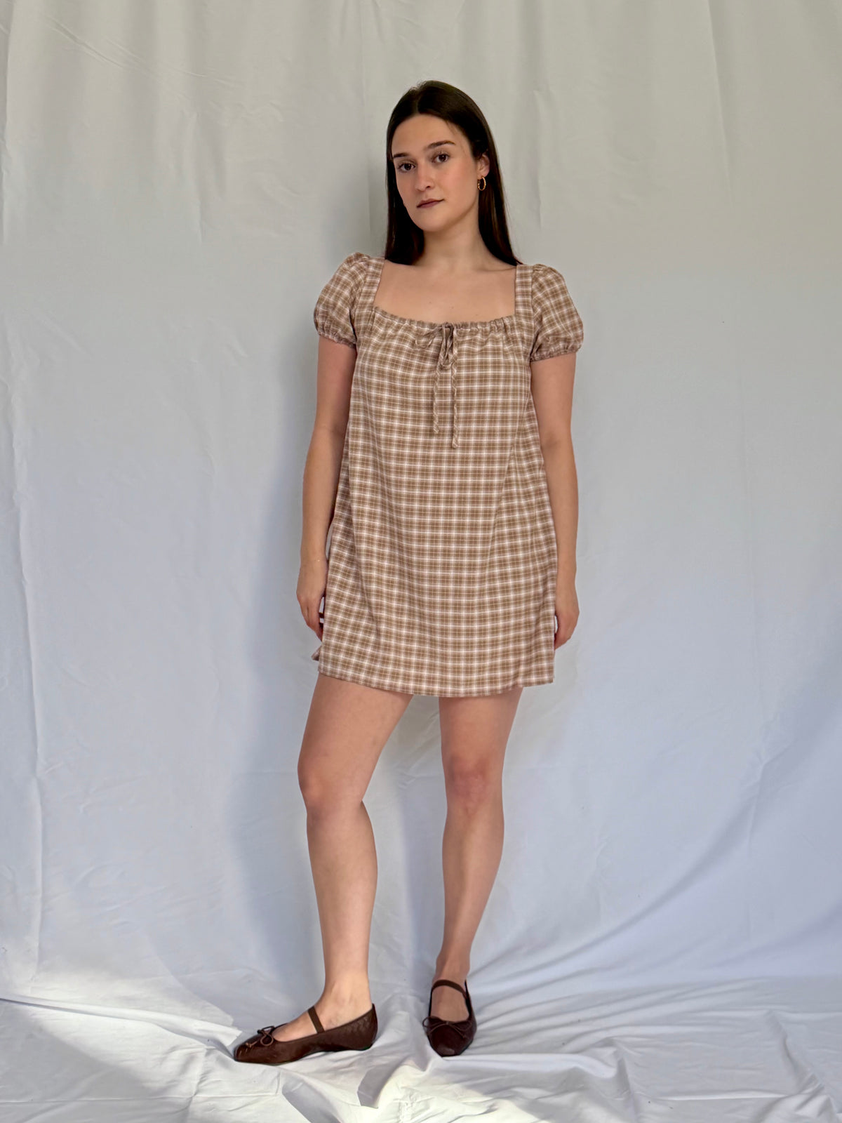 Plaid Square Neck Mini Dress