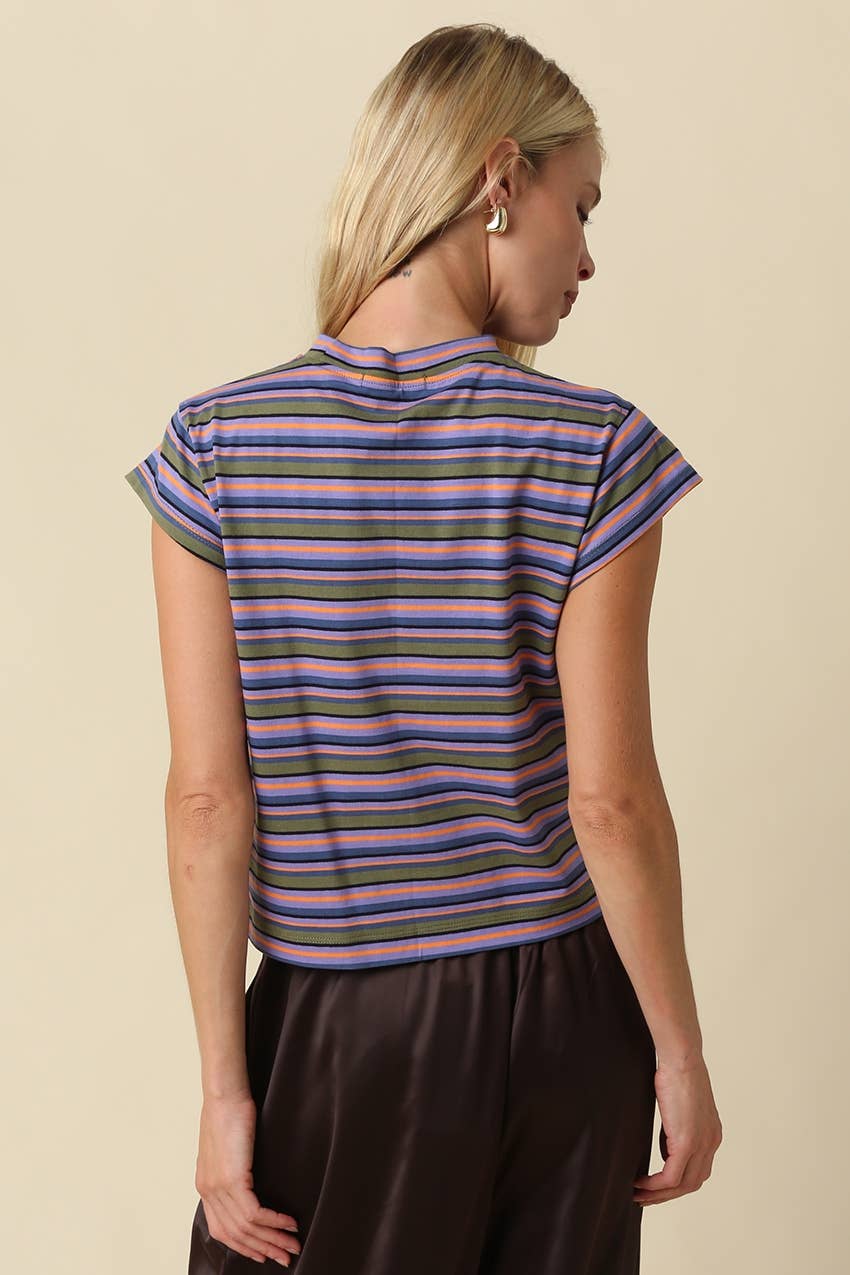 Lizz Stripe Mock Neck Tee