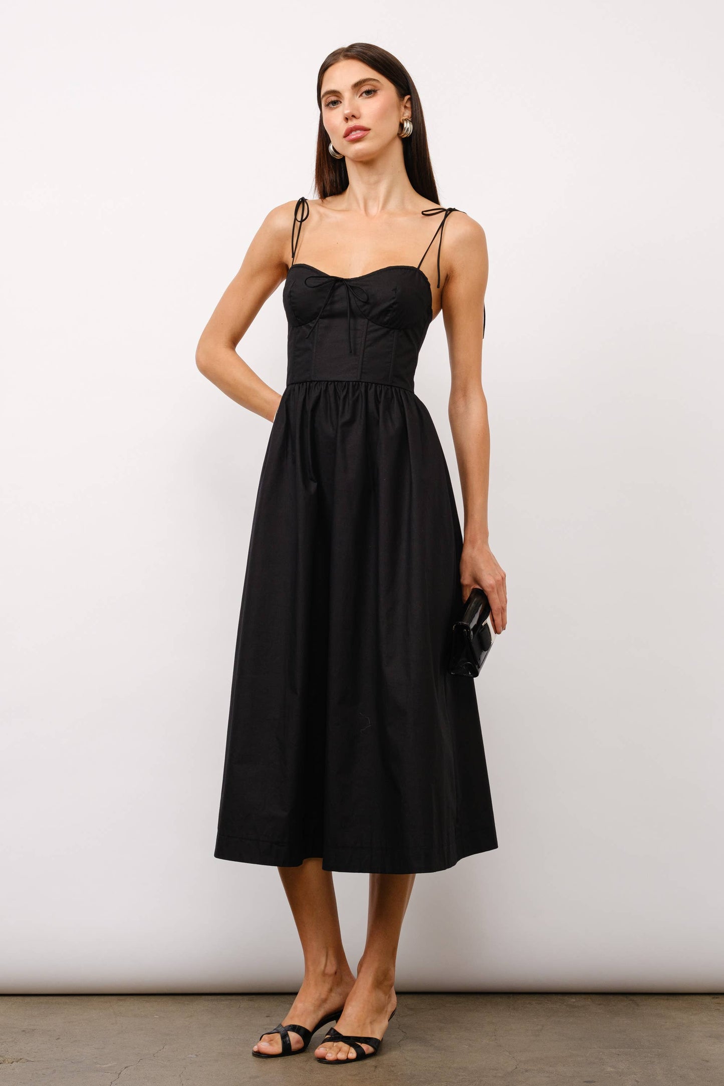 Positano Tie-Strap Corset Midi Dress - Black