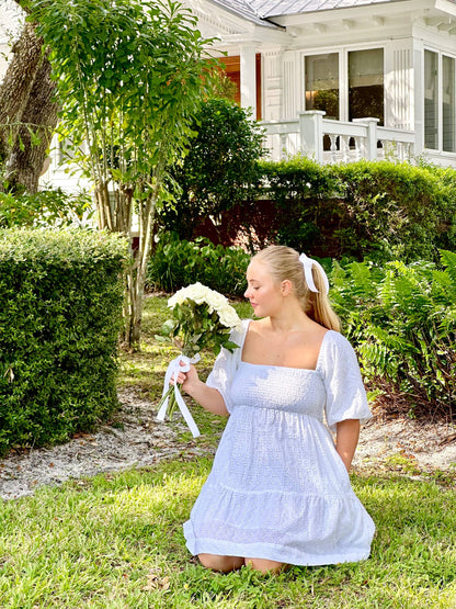 White Eyelet Smocked Dress
