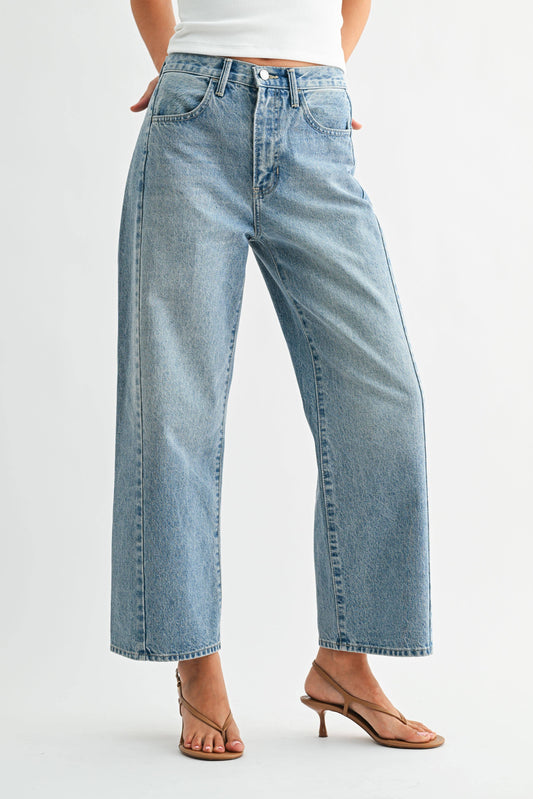 High Rise Twist Seam Barrel Jean