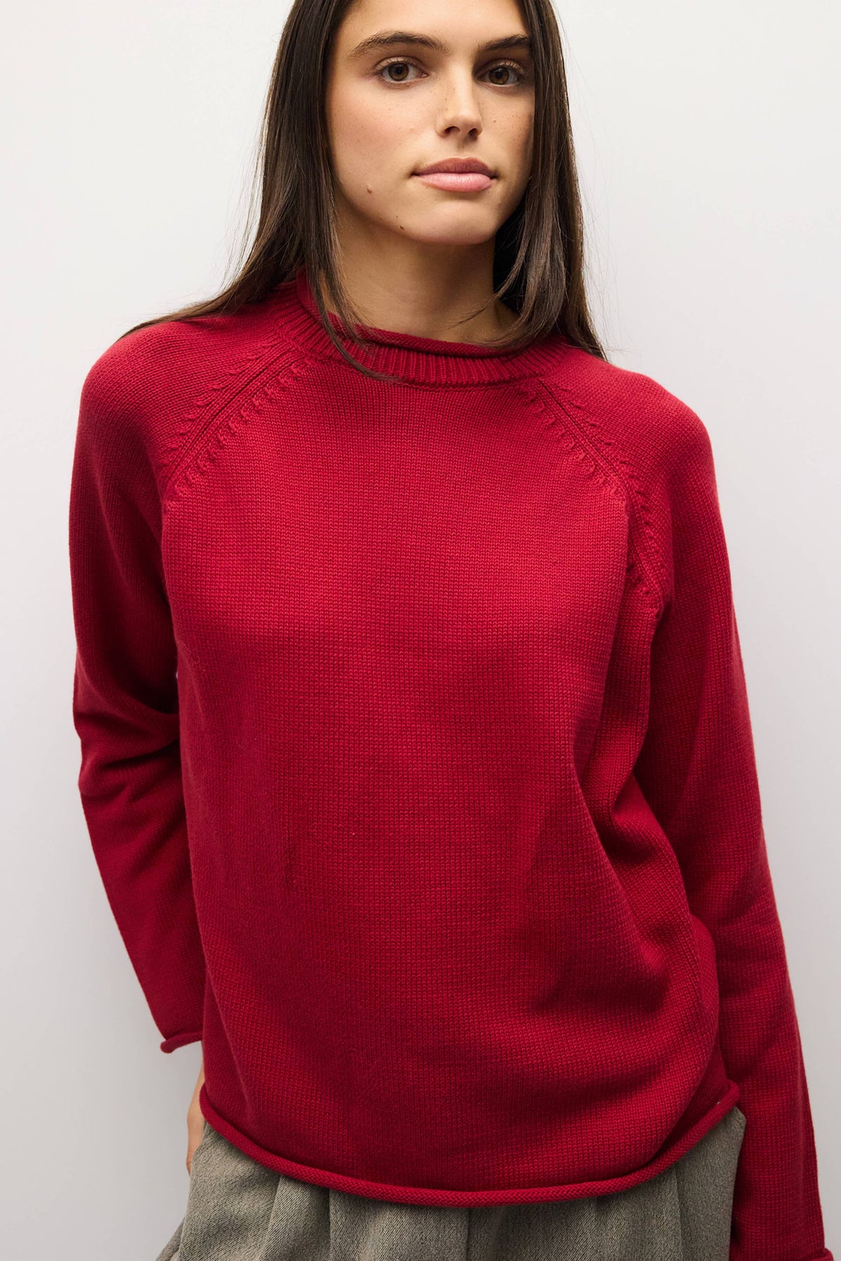 Rolled Edge Raglan Sweater | Multiple Colors