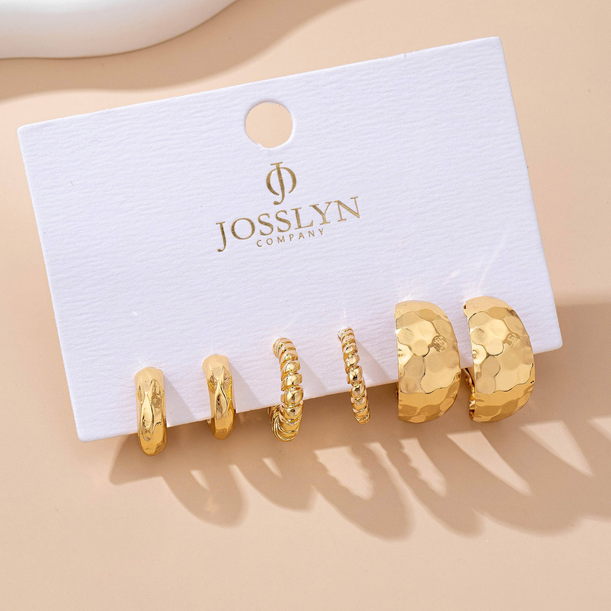 Mixed Texture Gold Crescent Hoop Trio Earring Set