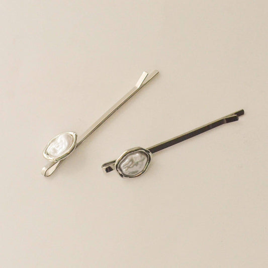 Freshwater Pearl Metal Hair Bobby Pins | Silver