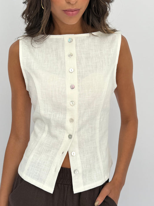 Bridgett Linen Top | White