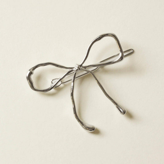 Metal Bow Barrette Hair Clip | Silver