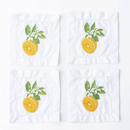Orange Blossom Embroidered Cocktail Napkin Set