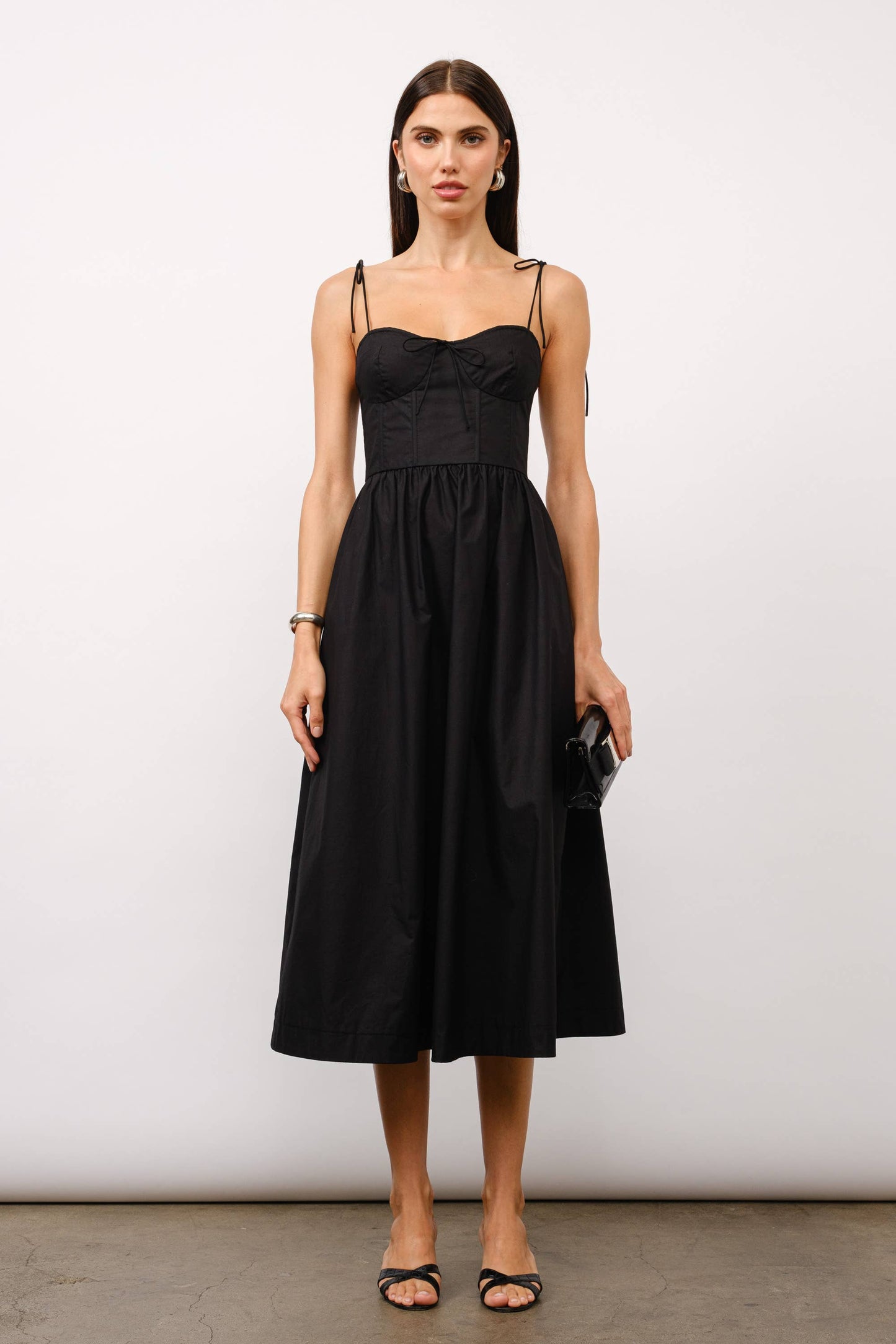 Positano Tie-Strap Corset Midi Dress - Black