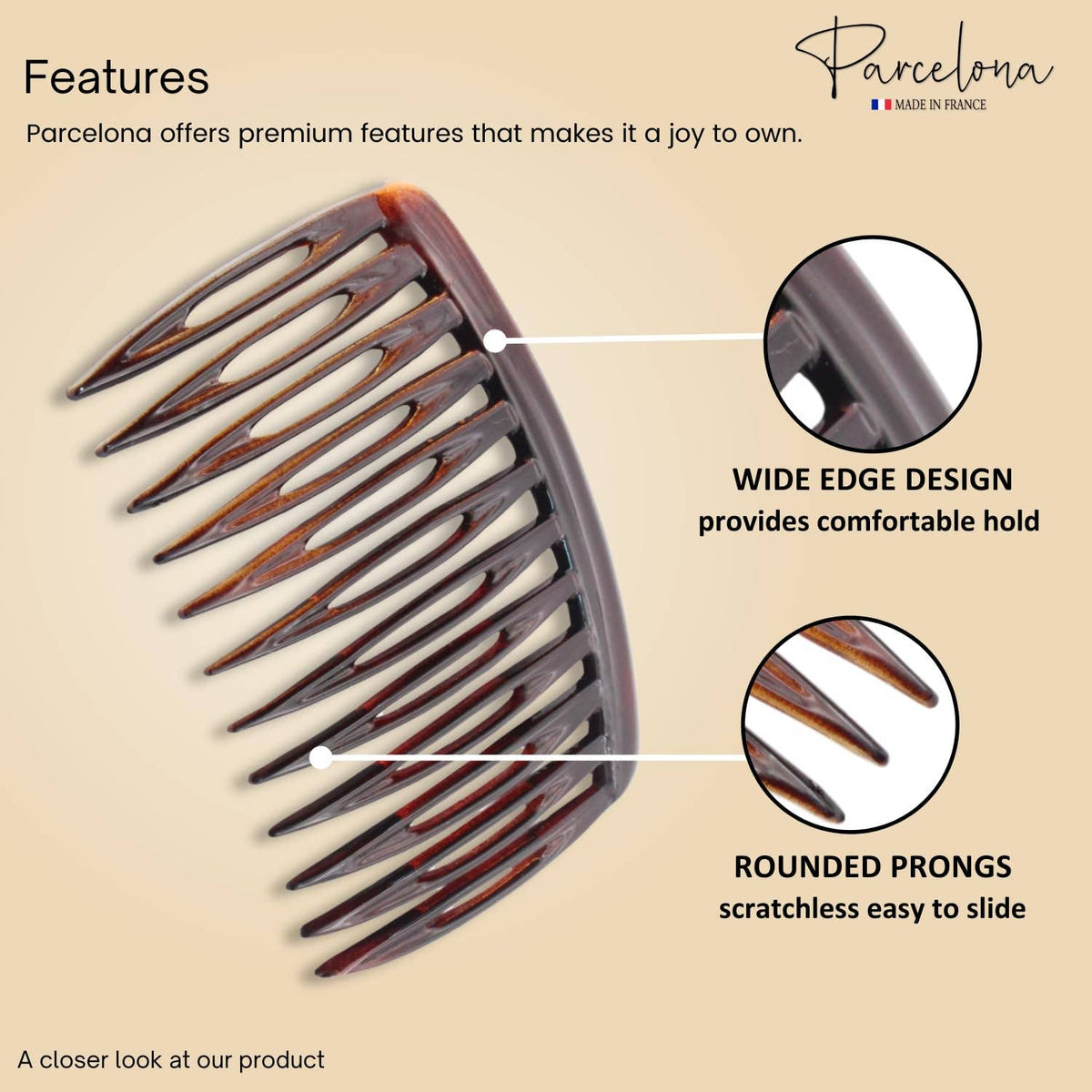 French Compact Curved Side Hair Combs (Small)