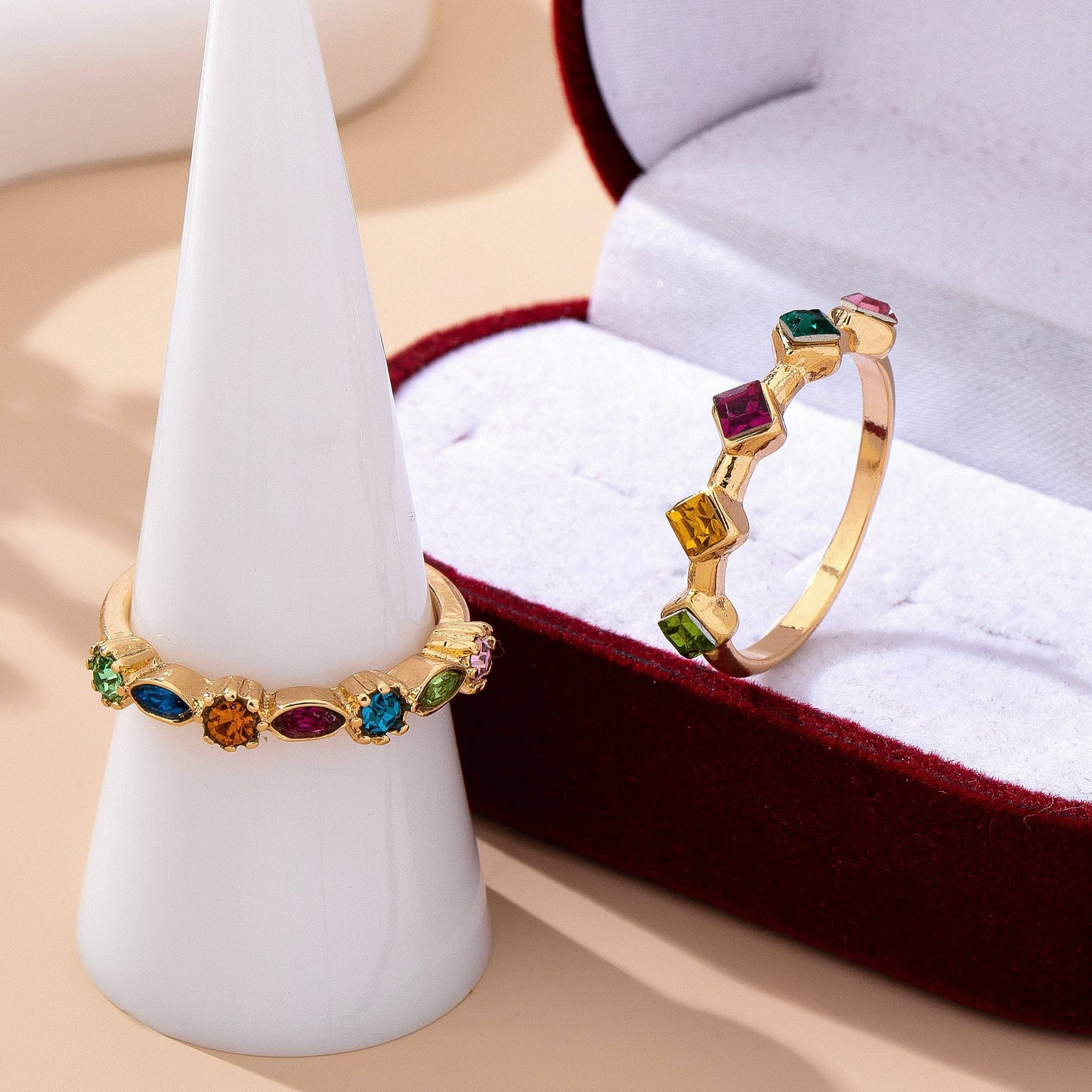 Gemstone Cluster Ring Set