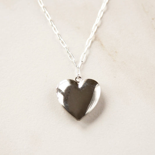 Large Silver Heart Locket Necklace