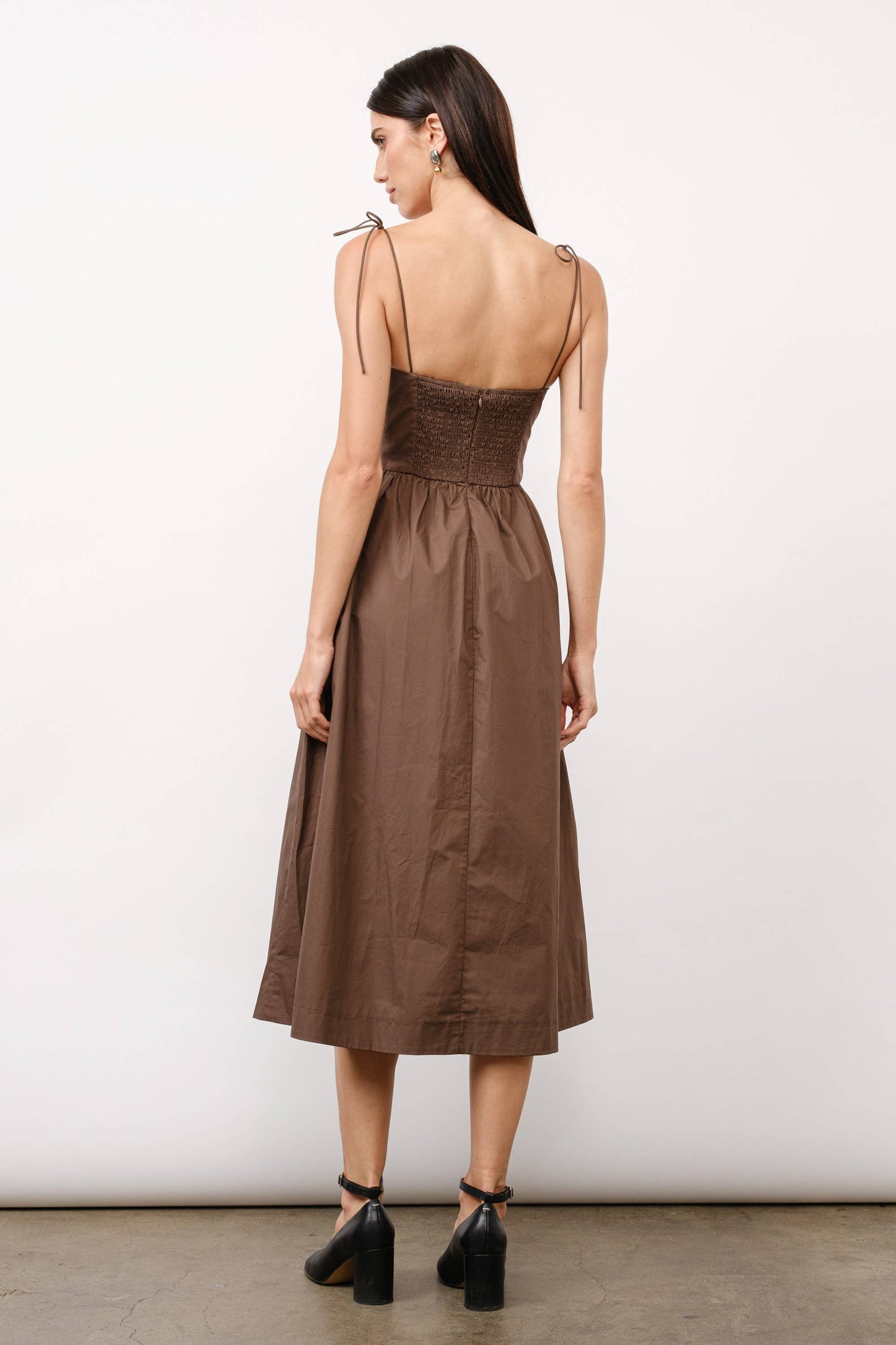 Positano Tie-Strap Corset Midi Dress - Brown