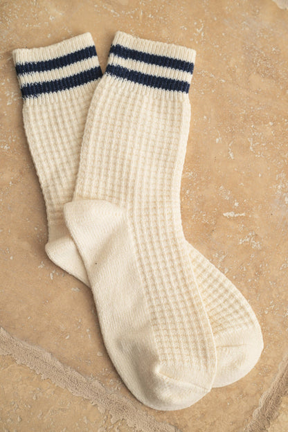 Waffle Knit Strip Socks