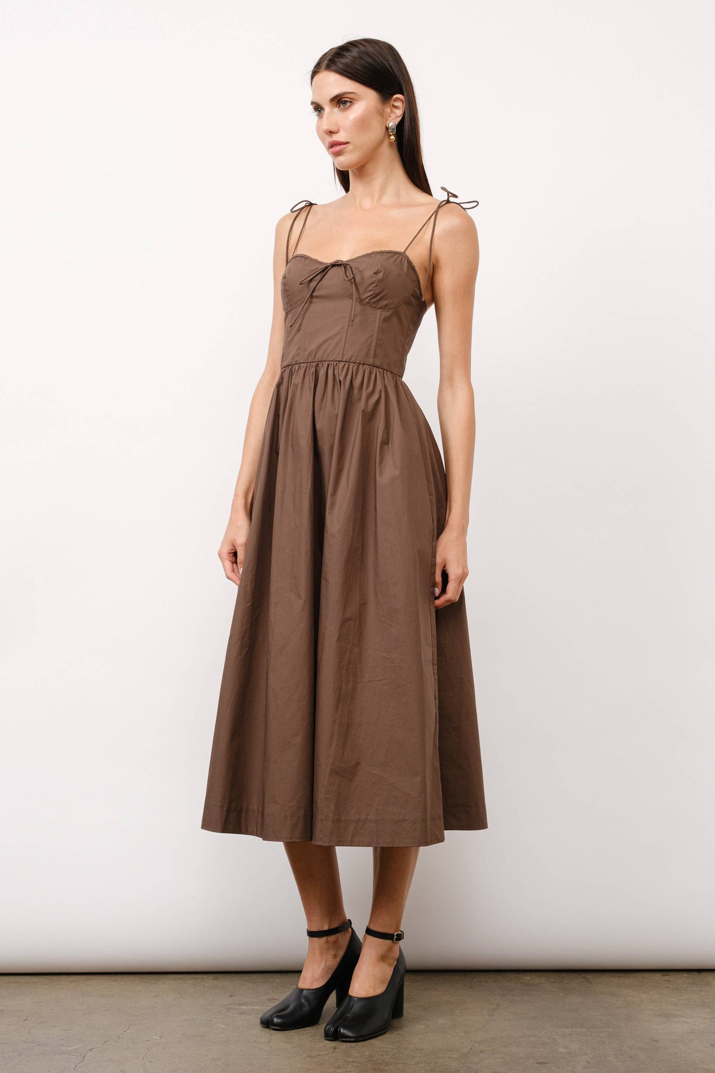 Positano Tie-Strap Corset Midi Dress - Brown