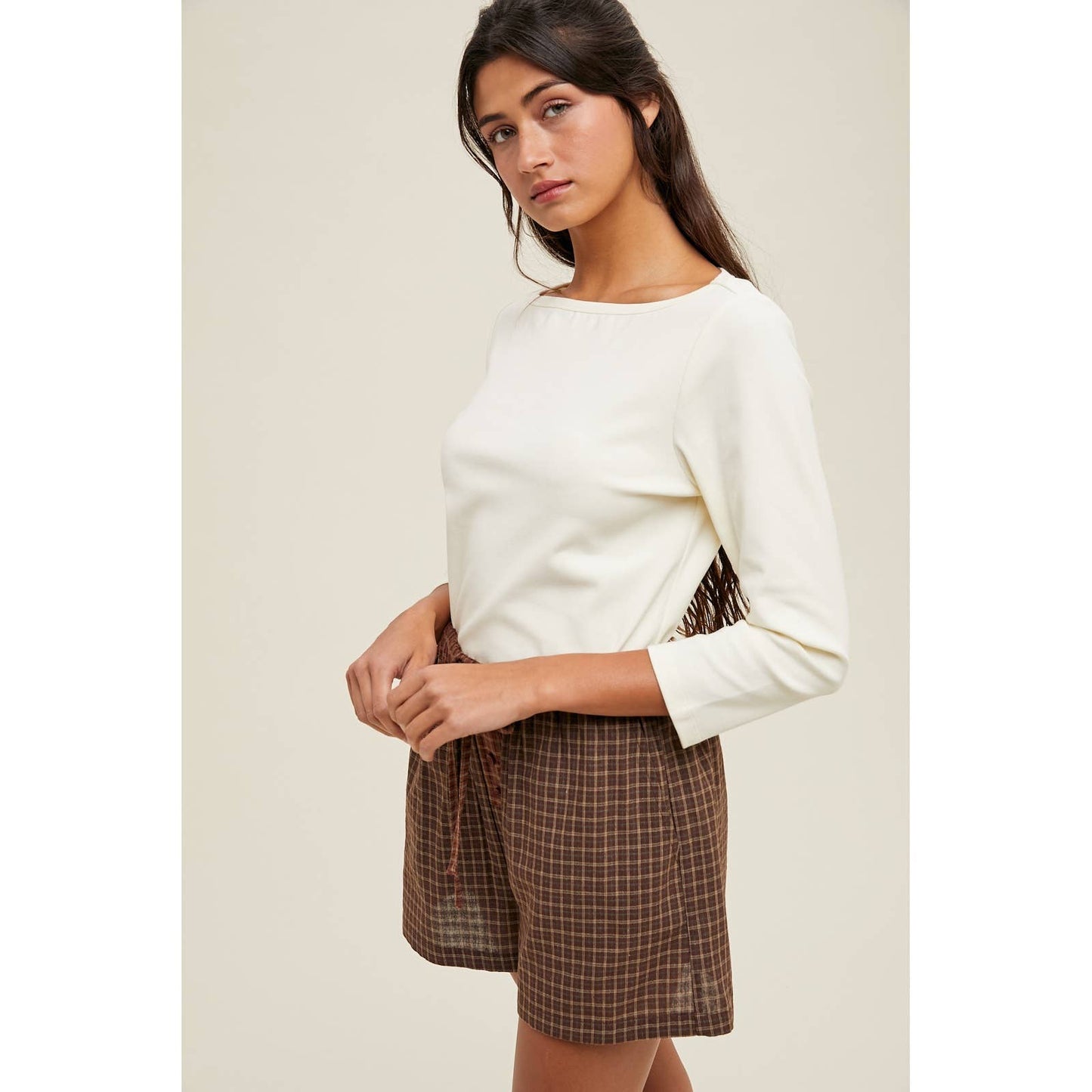 Shayla Boat Neck Tee | White + Blue