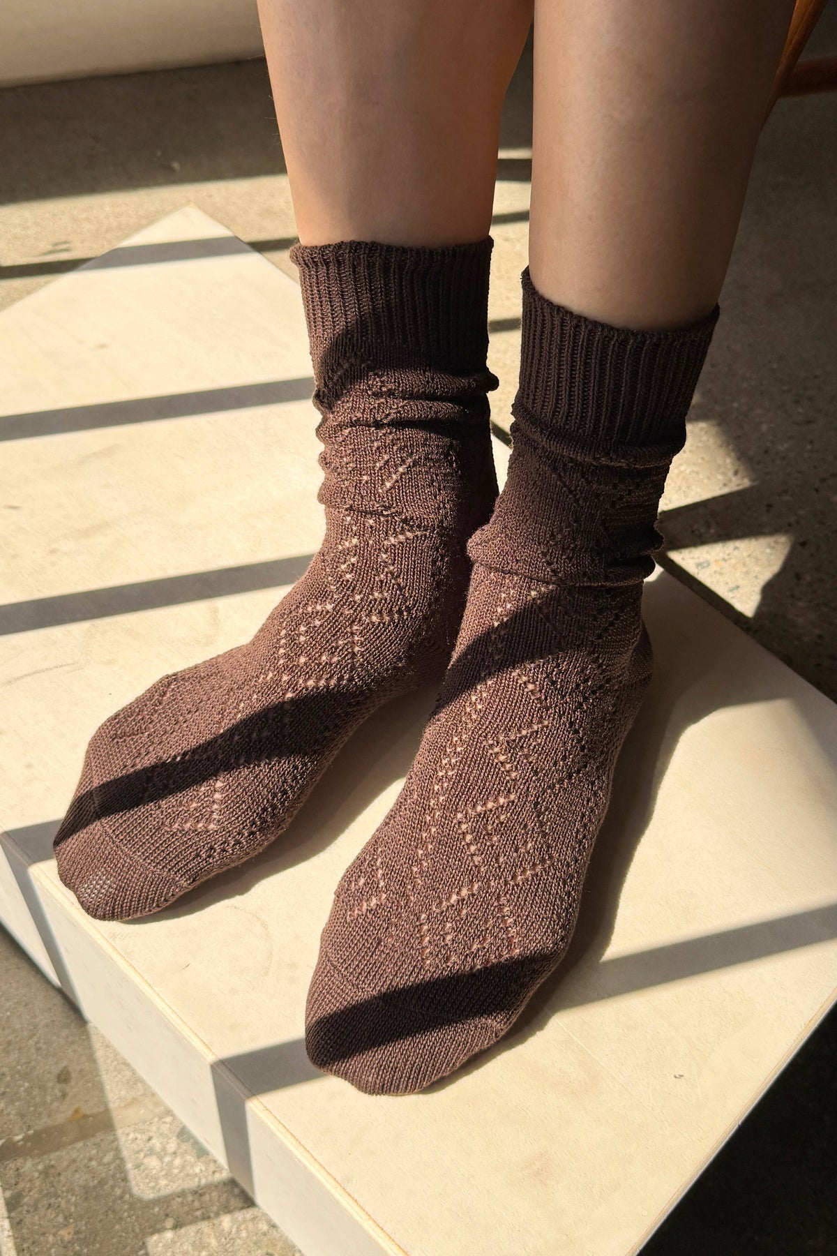 Modal Eyelet Sock | Brown