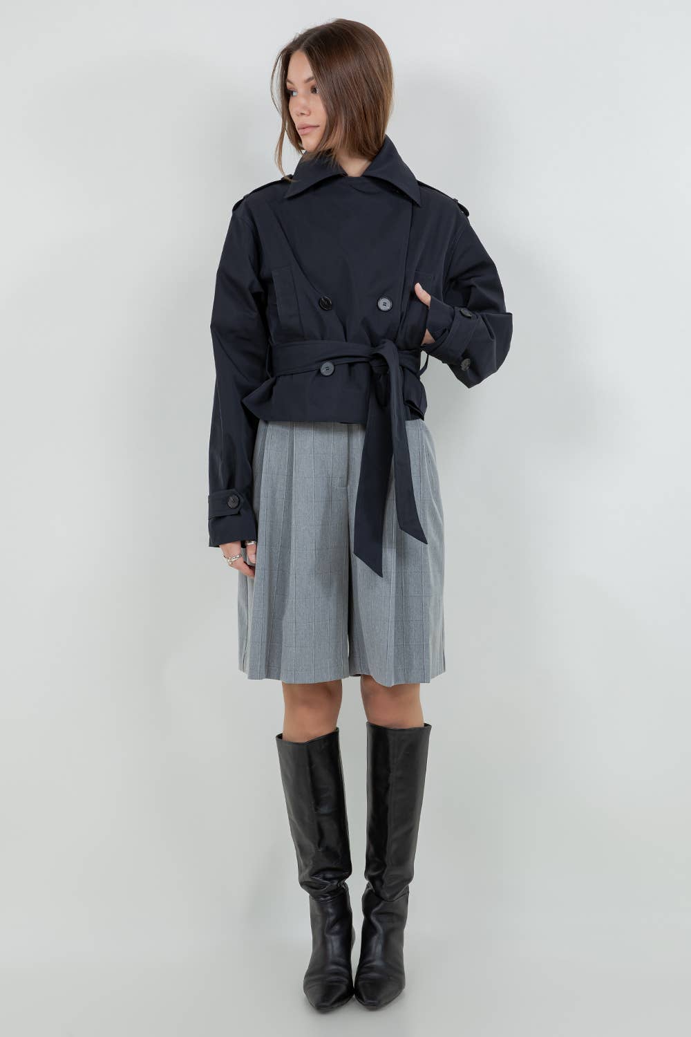 Cropped Trench Coat | Dark Navy