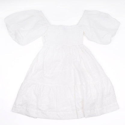 White Eyelet Smocked Dress