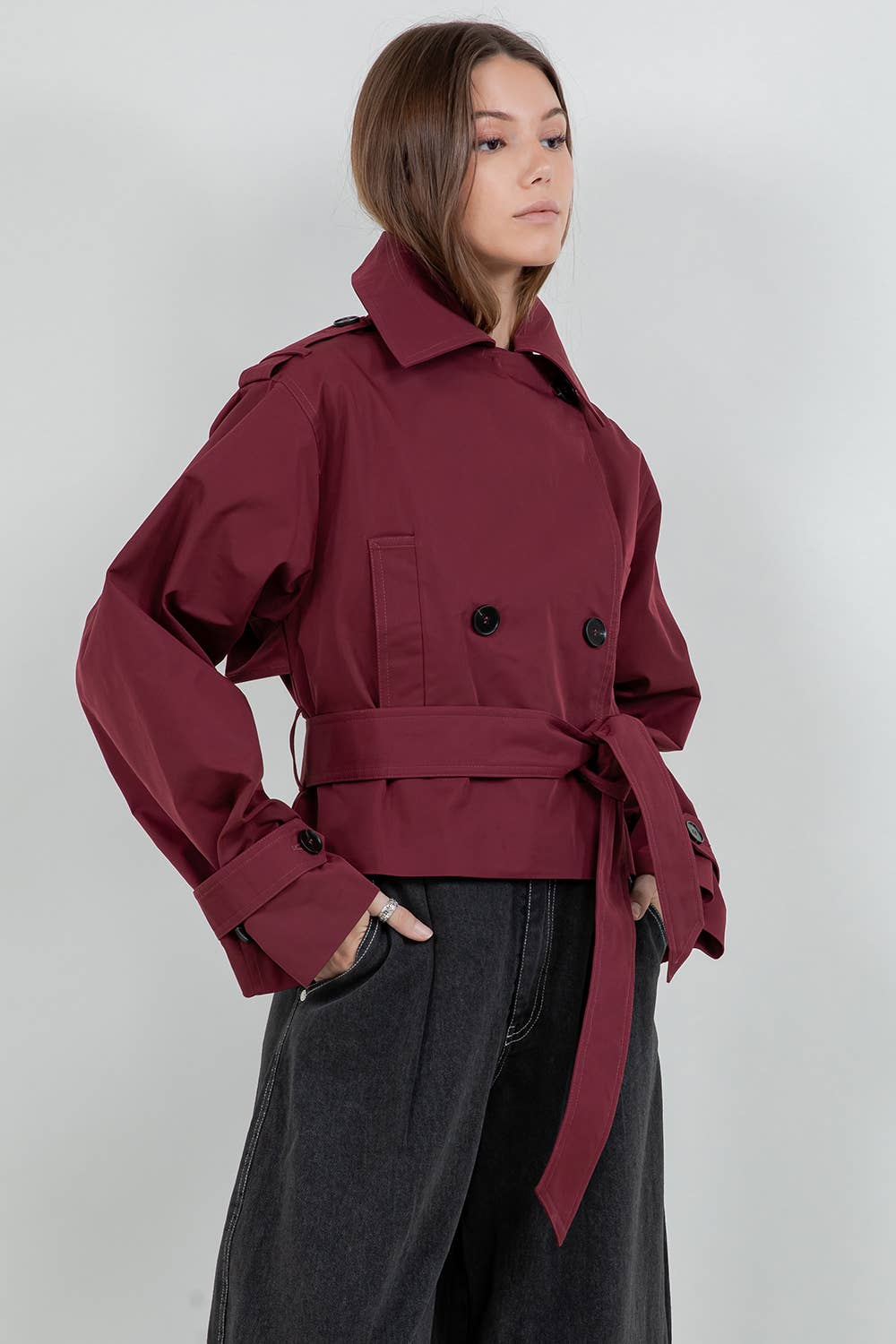 Cropped Trench Coat | Burgundy