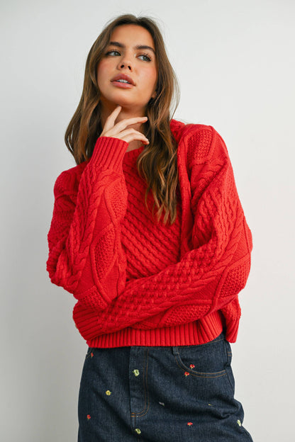 Lydia Sweater | Red, Light Blue