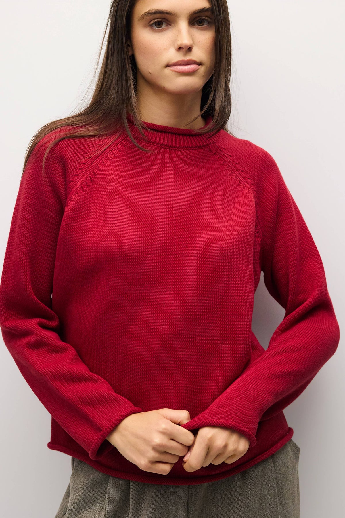 Rolled Edge Raglan Sweater | Multiple Colors