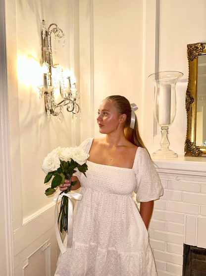 White Eyelet Smocked Dress