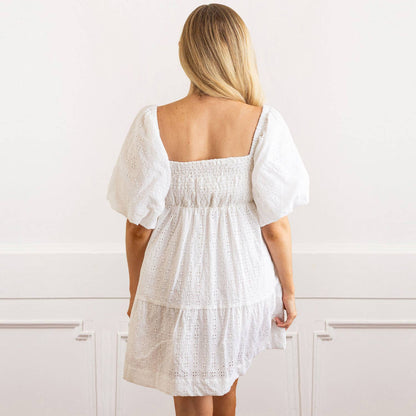 White Eyelet Smocked Dress