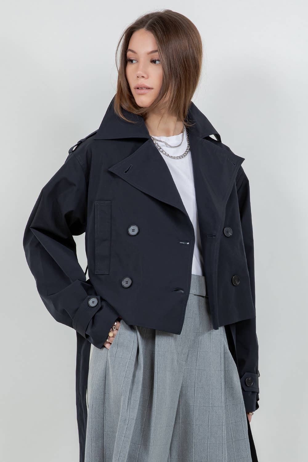 Cropped Trench Coat | Dark Navy