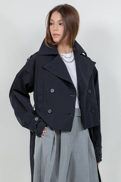 Cropped Trench Coat | Dark Navy