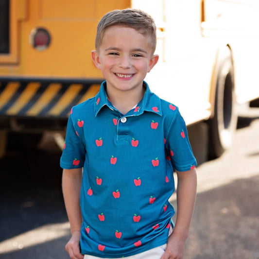 Navy Polo with Apple Details