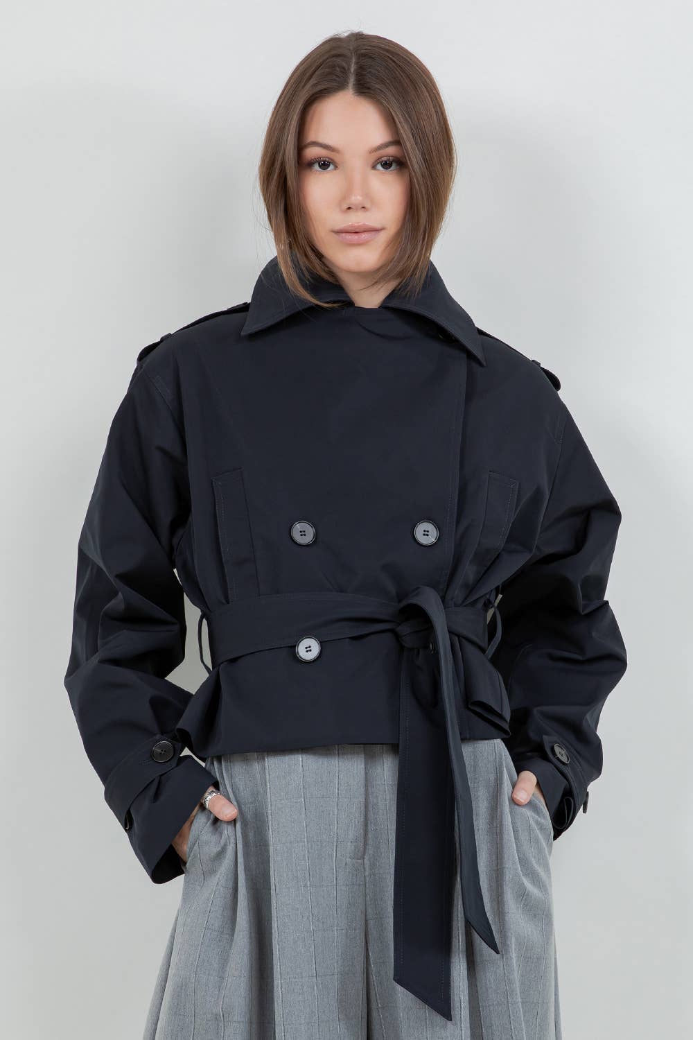 Cropped Trench Coat | Dark Navy
