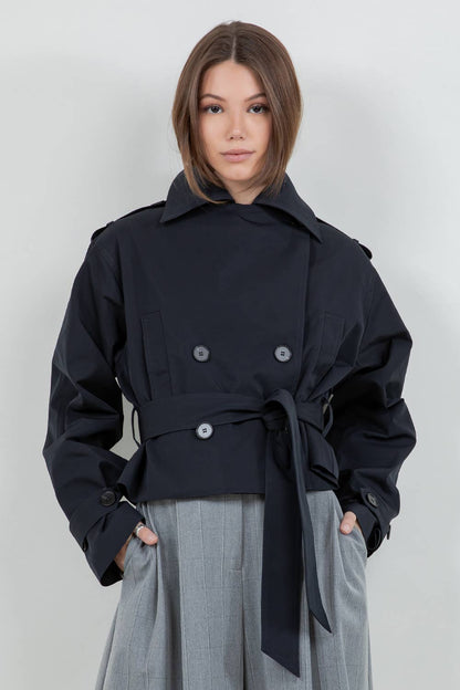 Cropped Trench Coat | Dark Navy