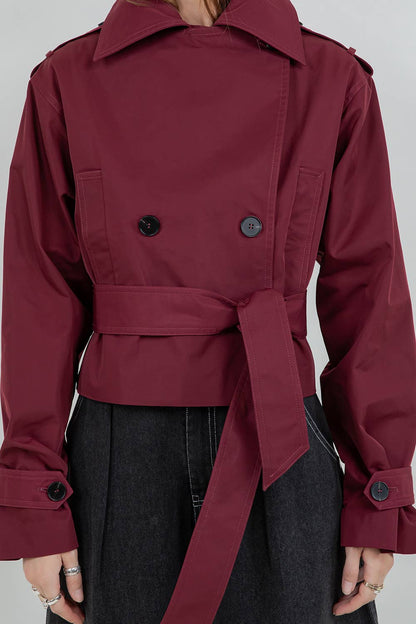 Cropped Trench Coat | Burgundy
