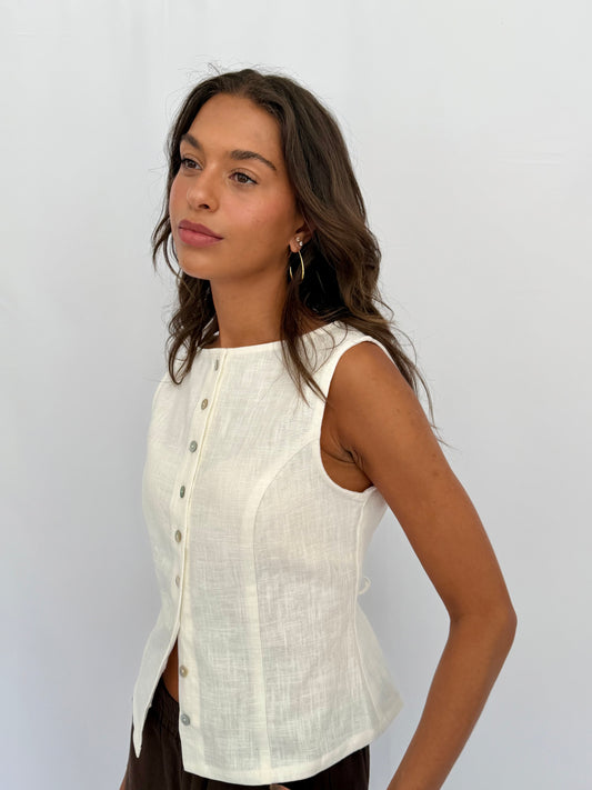 Bridgett Linen Top | White