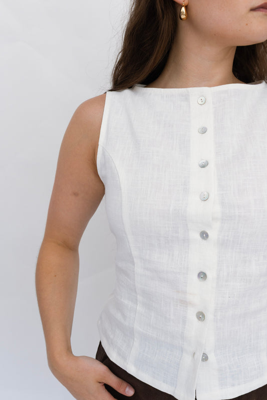 Bridgett Linen Top | White