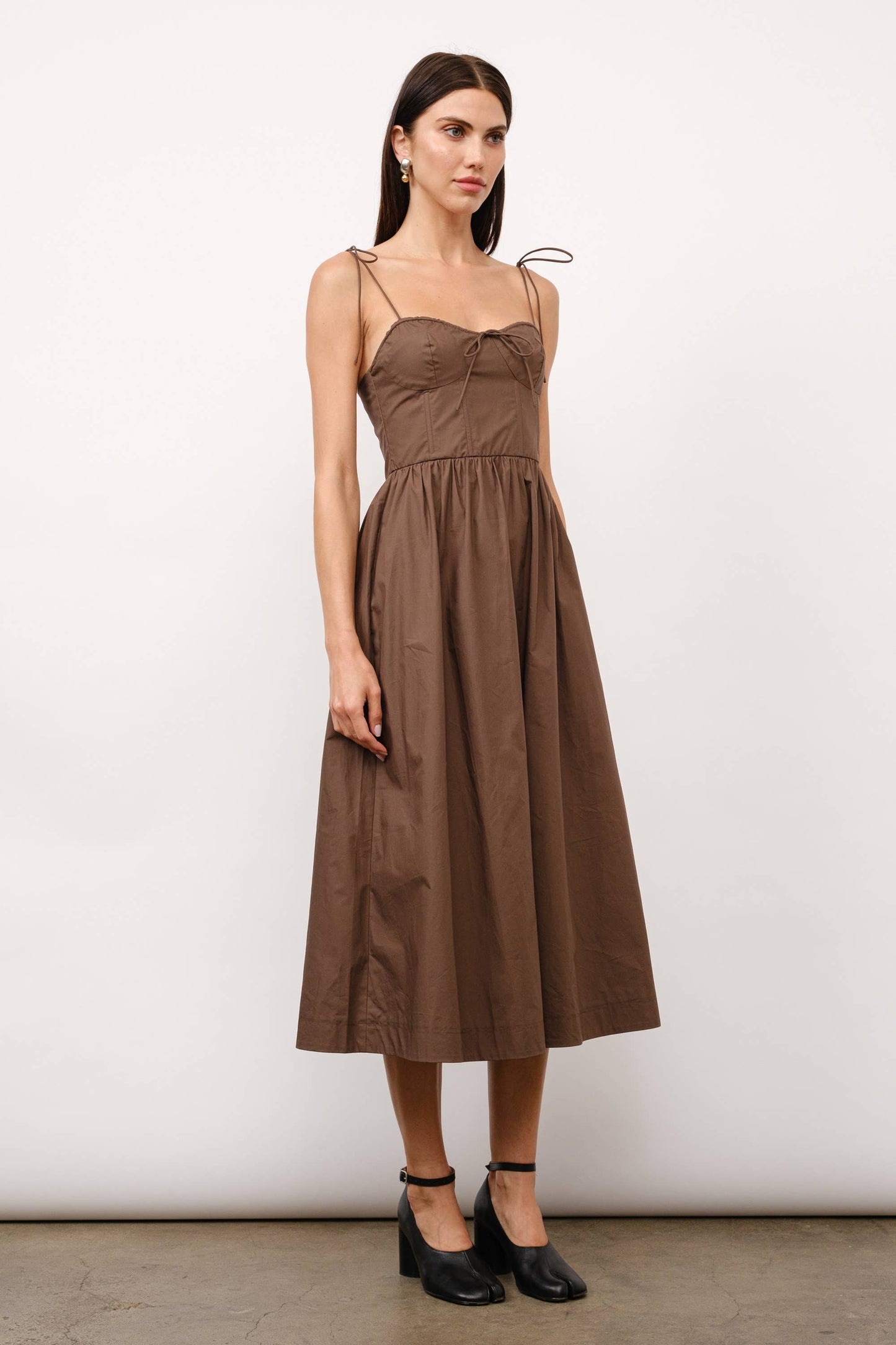 Positano Tie-Strap Corset Midi Dress - Brown