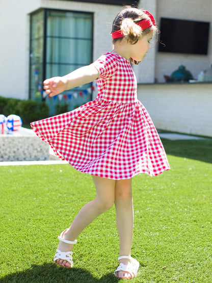 Red Gingham Twirl Dress