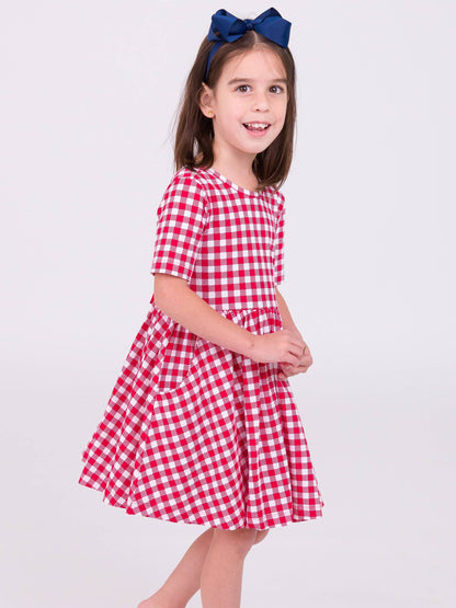 Red Gingham Twirl Dress