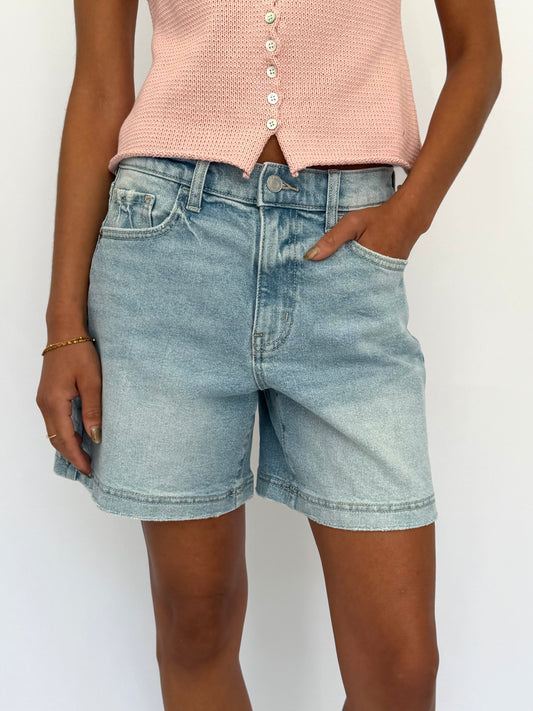 High Rise Midi Denim Shorts