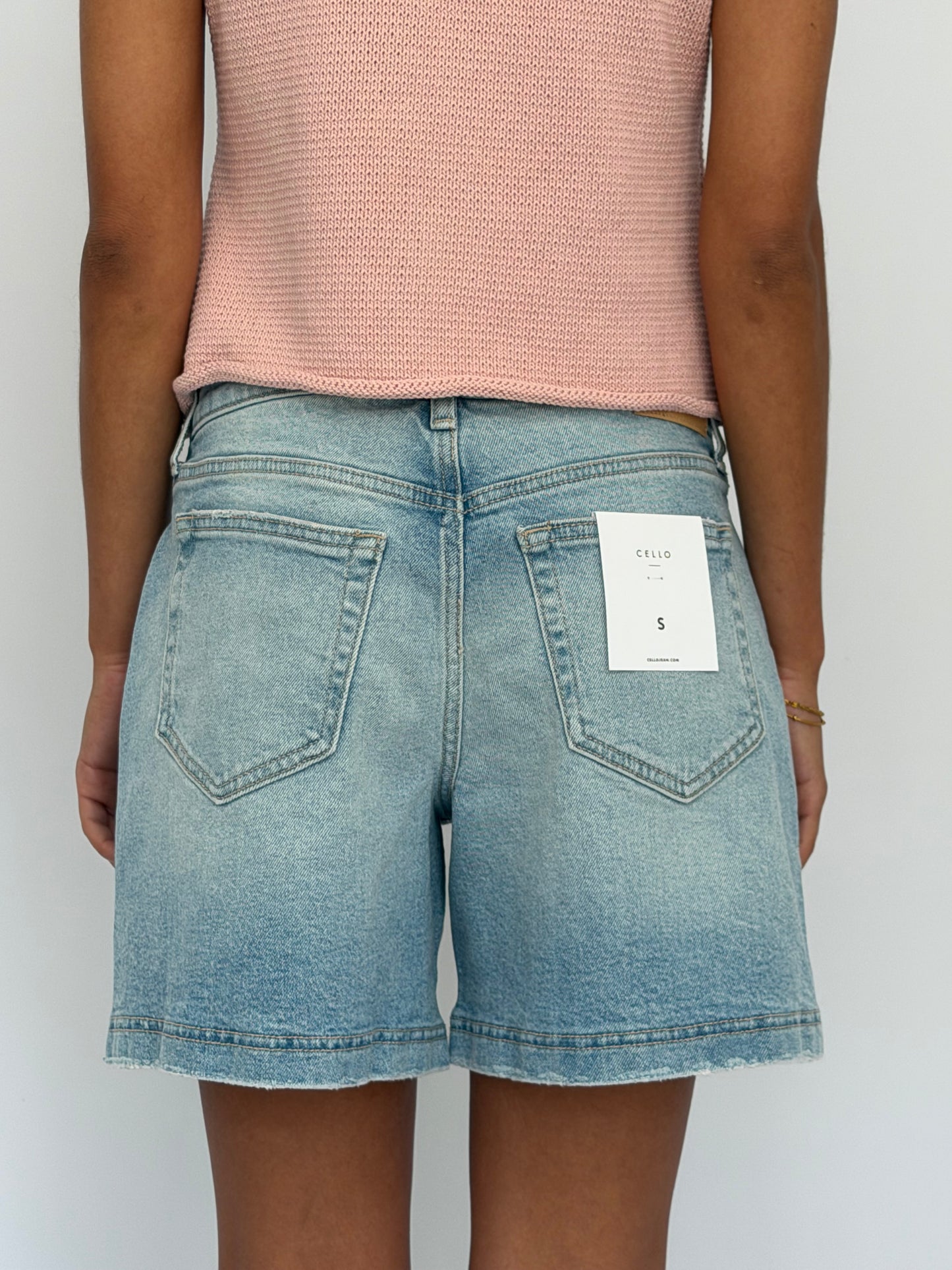 High Rise Midi Denim Shorts