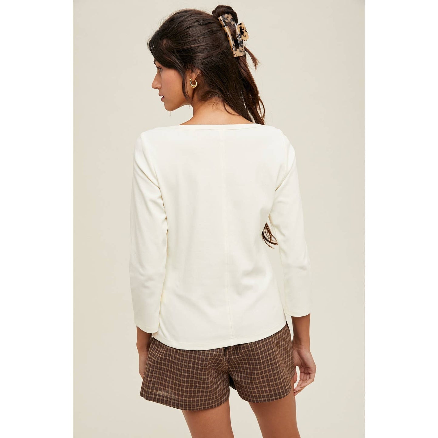 Shayla Boat Neck Tee | White + Blue