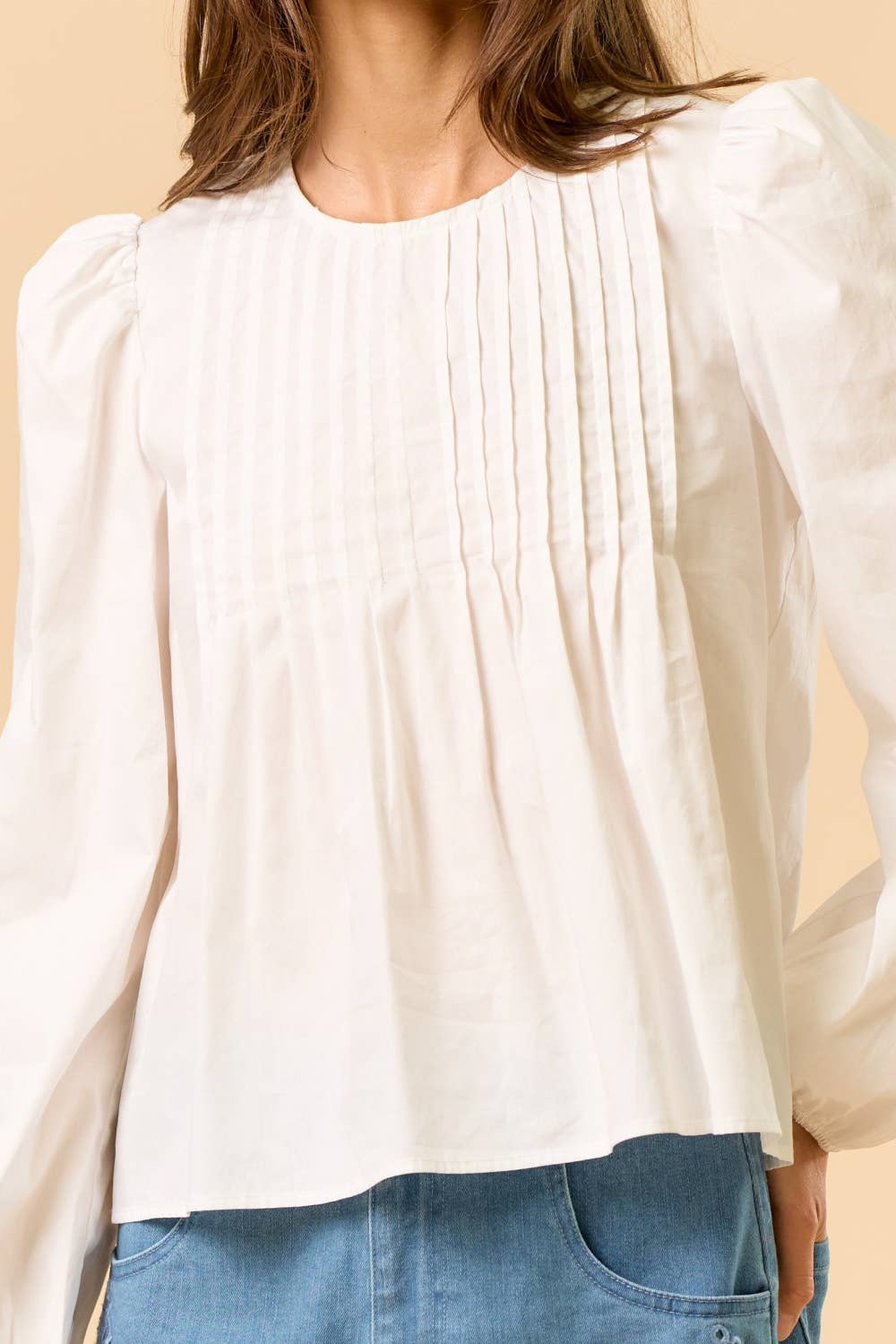 Cotton Puff Sleeve Pleated Top