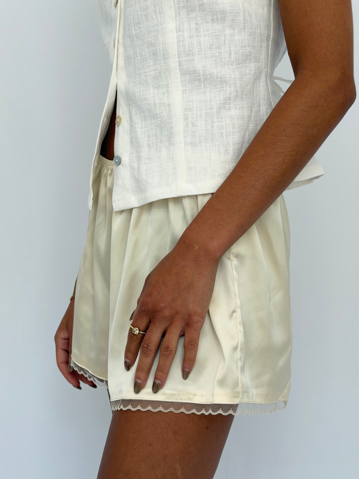Satin Lace Trim Shorts