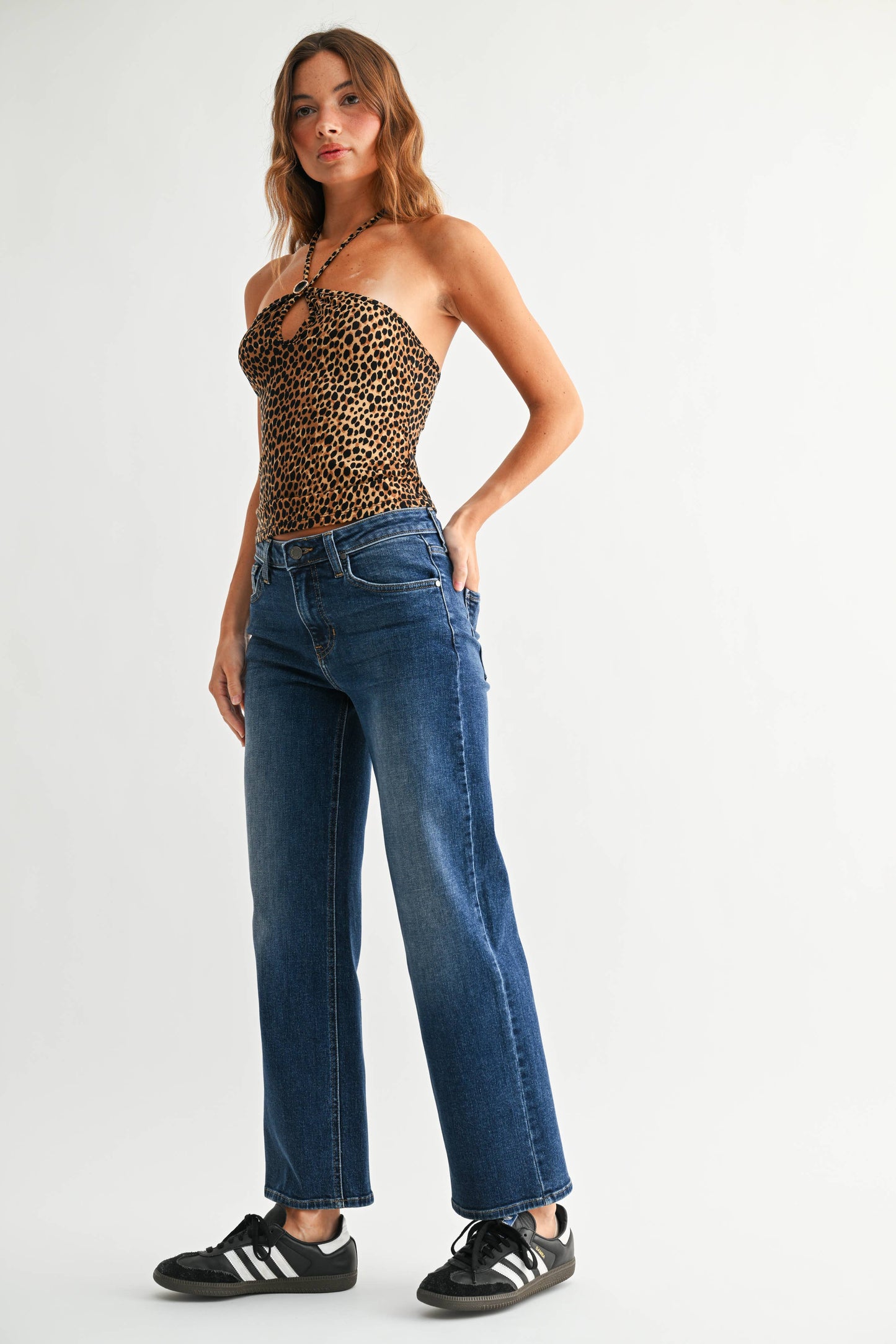 Mid Rise Slim Wide Leg Jeans