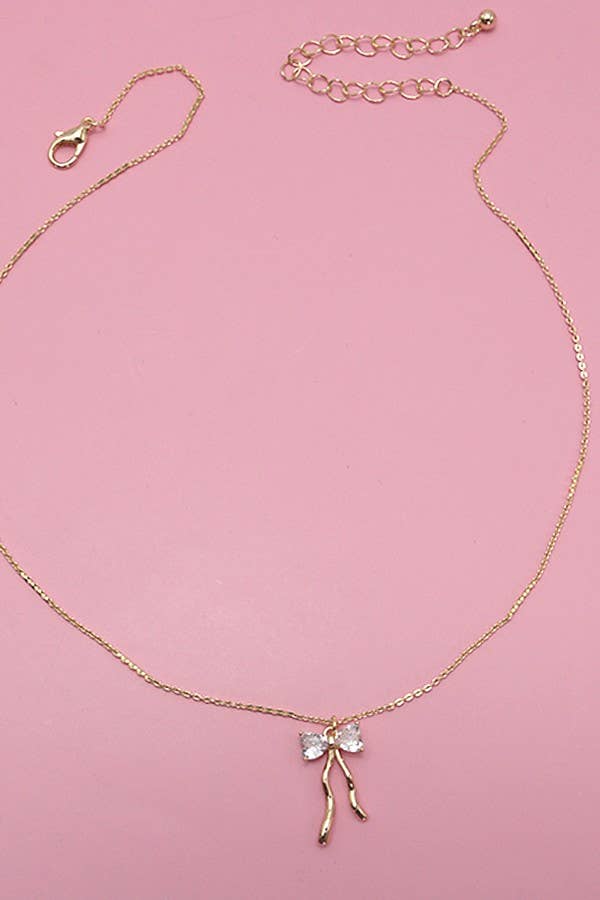 Rhinestone Bow Necklace