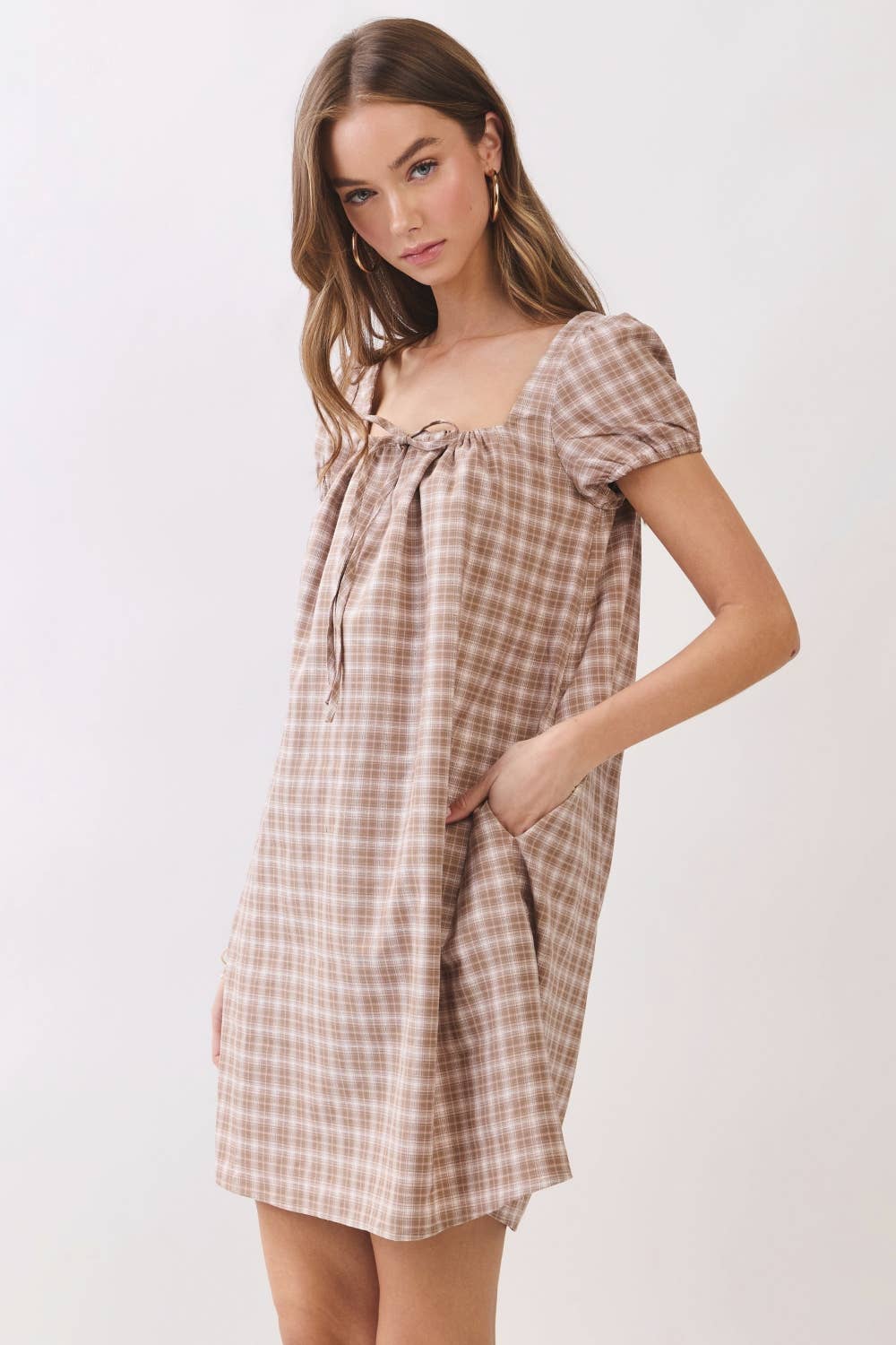 Plaid Square Neck Mini Dress