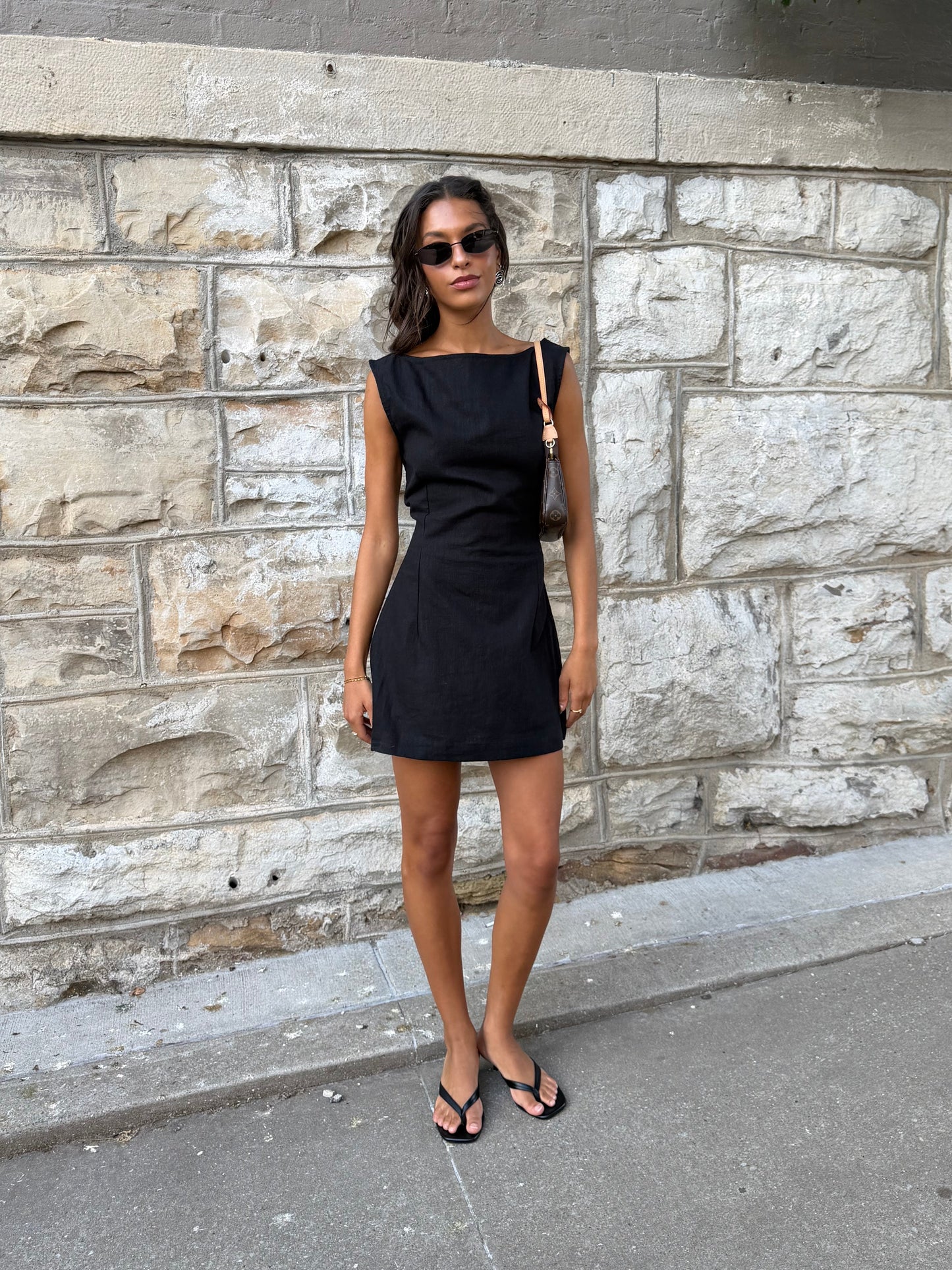 Kate Linen Mini Dress | Black