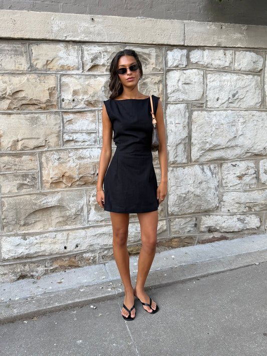 Kate Linen Mini Dress | Black