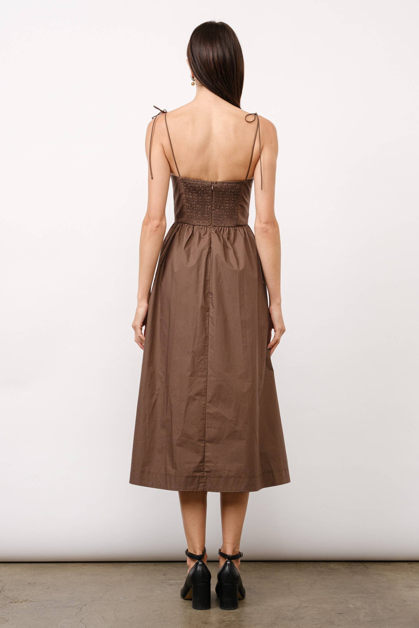 Positano Tie-Strap Corset Midi Dress - Brown