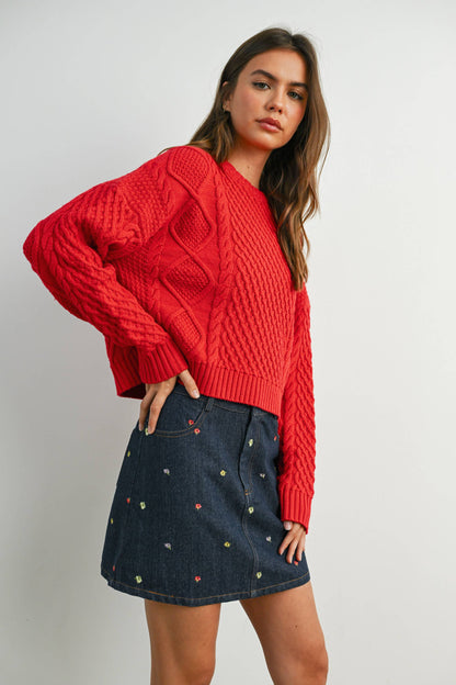 Lydia Sweater | Red, Light Blue